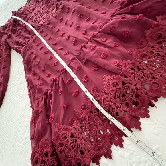 NWT Lust or Love Wine Red Embroidered Lace Long Sleeve Dress Medium - Picture 12 of 12